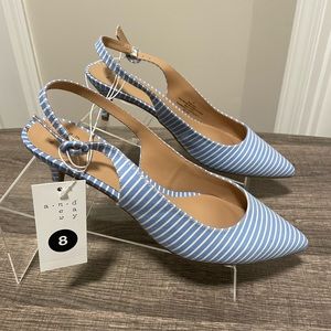 A New Day slingback, kitten heel, blue & white, size 8